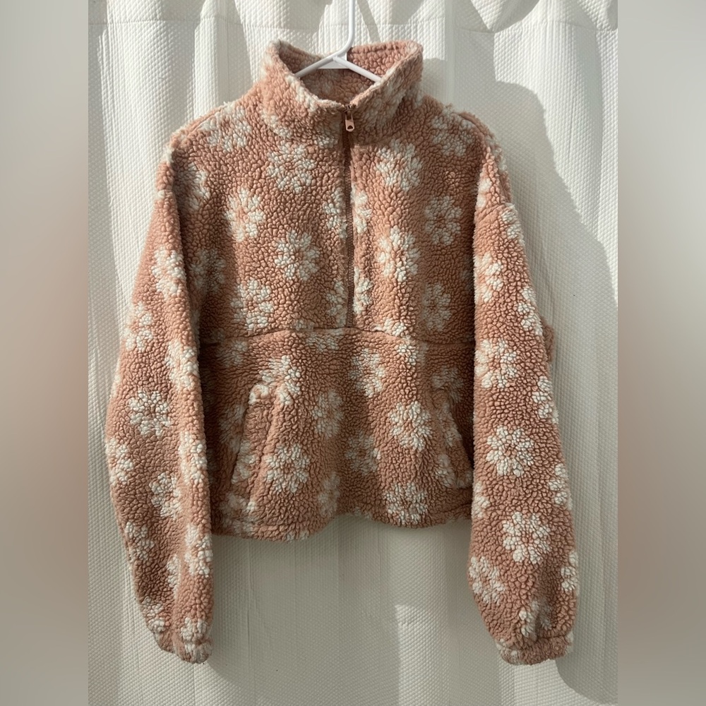 Ardene Pink and White Half-Zip Pullover